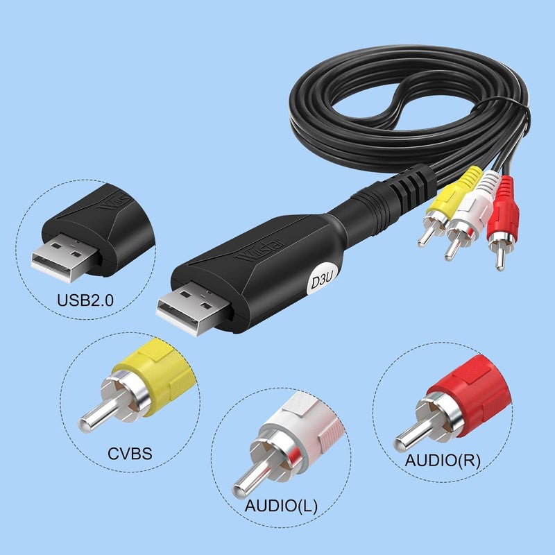 Wiistar USB Audio Video Capture Card VHS VCR to Digital Converter RCA AV to USB Video Capture Device Cable USB 2.0 Video Capture Card Video Grabber for Windows PC - Image 3